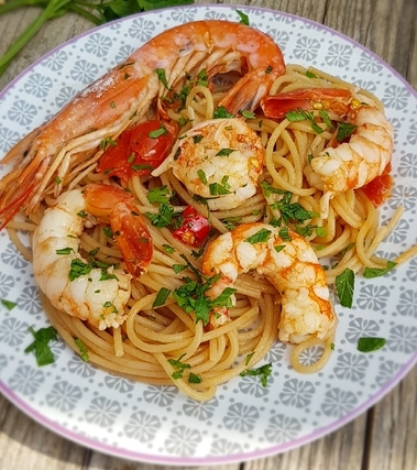 Spaghetti integrali con gamberoni