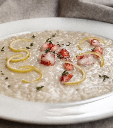 Risotto di bufala, gamberi di mazara e limone