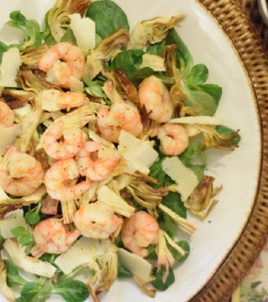 Insalata tiepida di carciofi e gambero rosso