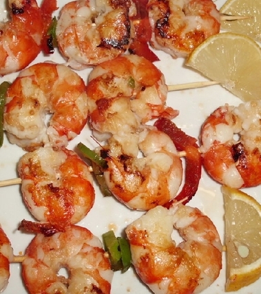 Spiedini di gamberoni grigliati