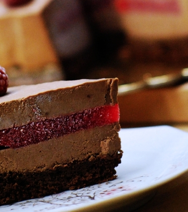 Mousse al cioccolato fondente, zenzero e lamponi