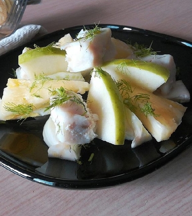 Merluzzo con finocchi, ananas e mela verde