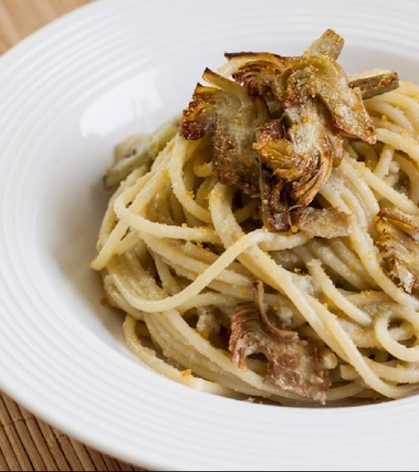 Spaghetti carciofi e bottarga