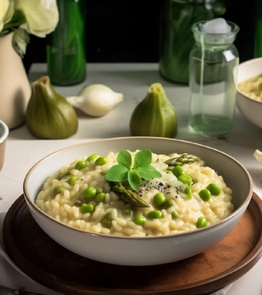 Risotto primavera agli asparagi e piselli