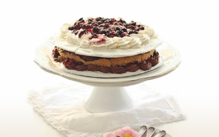 Torta meringata con cioccolato e frutti di bosco