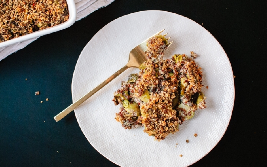 Gratin di cavoletti di bruxelles e quinoa