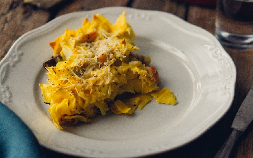 Timballo maltagliati e carciofi in frittata