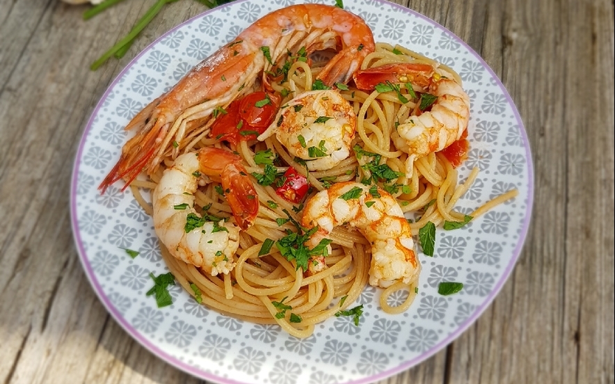 Spaghetti integrali con gamberoni