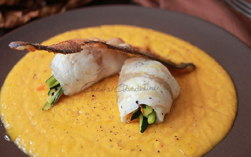 Involtini di branzino con crema di zucca e ricotta