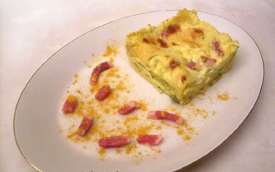 Lasagne alla curcuma con porri zucchine e pancetta