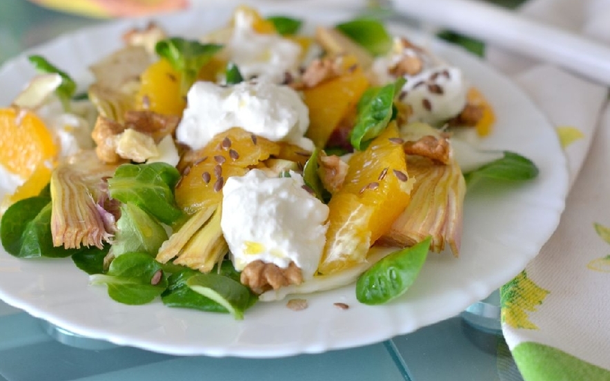 Insalata di carciofi burrata pugliese e arancia