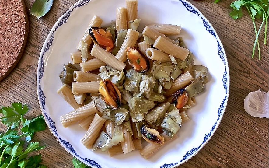 Tortiglioni integrali ai carciofi e cozze