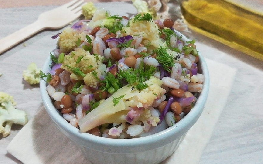 Cereali con lenticchie e cavolo cappuccio viola