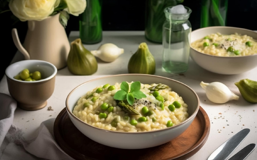 Risotto primavera agli asparagi e piselli