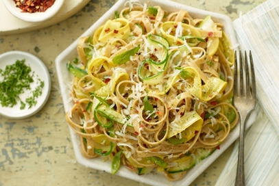 Fettuccine con pesto di coriandolo e zucca