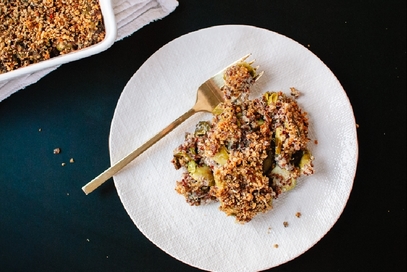 Gratin di cavoletti di bruxelles e quinoa