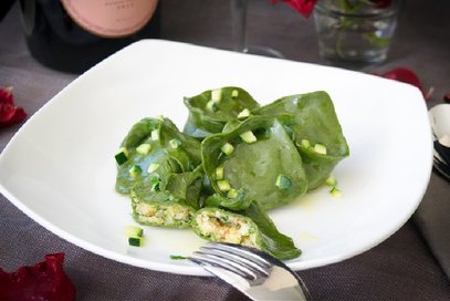 Tortelli di spinaci al ripieno di gamberi