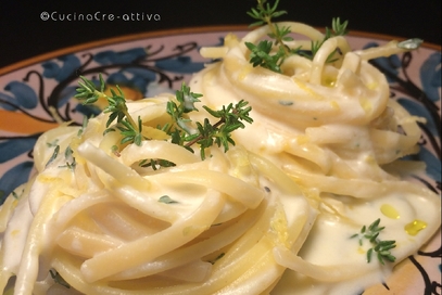 Spaghetti in crema di ricotta, timo e limone