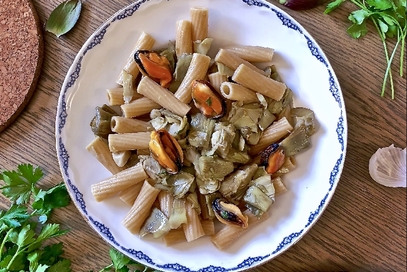 Tortiglioni integrali ai carciofi e cozze