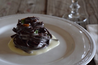 Tagliatelle al cacao con crema di patate