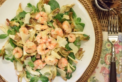 Insalata tiepida di carciofi e gambero rosso