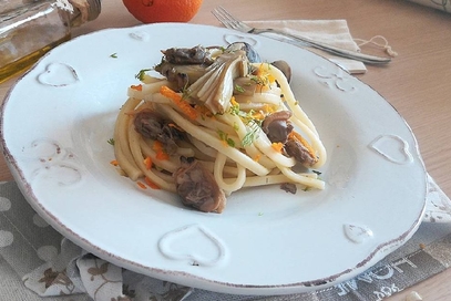 Trenette alle vongole, carciofi e arancia